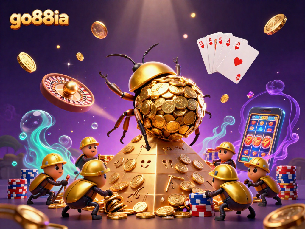 Spin and win with go88ia in a vibrant casino scene of golden coins and games!