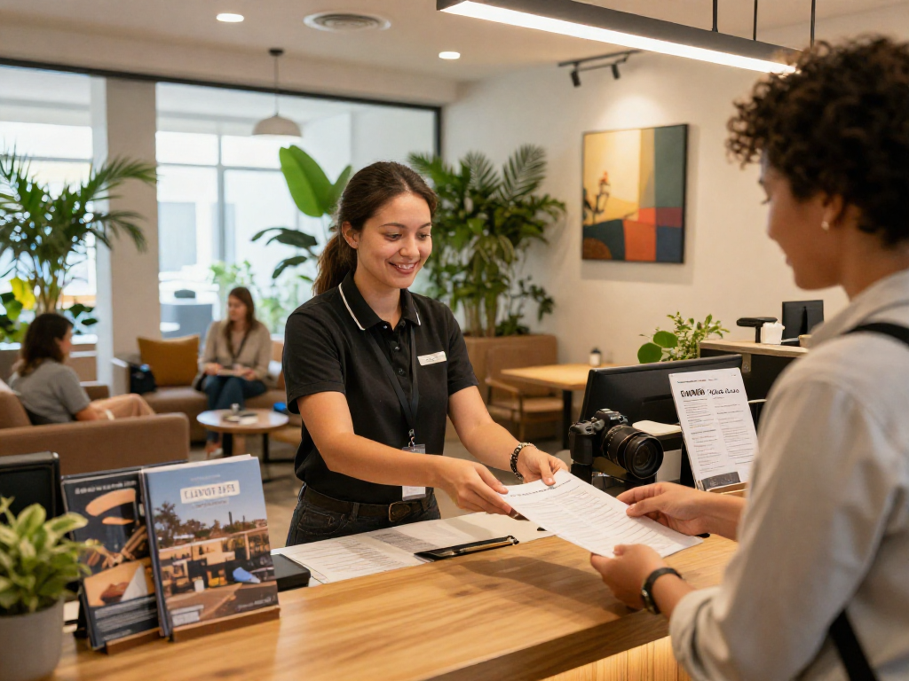 Checking into Carter Hotel via https://www.carterhotel.com with friendly service and modern decor.