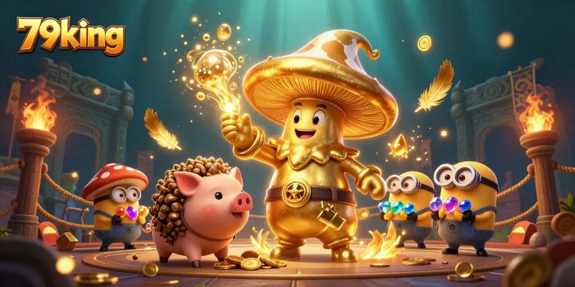 Experience the excitement of 79king with a golden wizard and treasure-hunting magic in this dynamic casino scene.