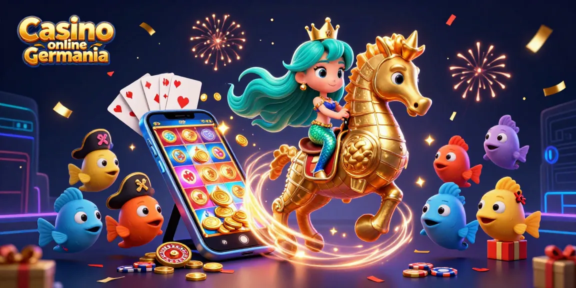 Engaging Casino online germania illustration featuring a mermaid princess, seahorse, and colorful fish with casino elements.