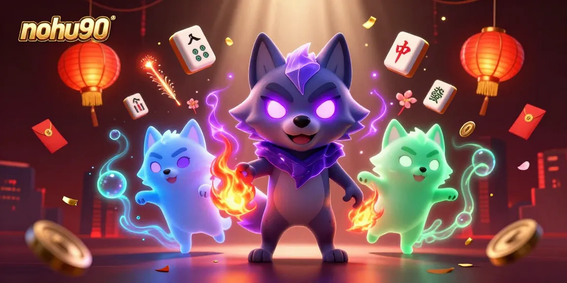 Engage with nohu90 in a vibrant casino experience featuring spectral wolves and dynamic game elements.