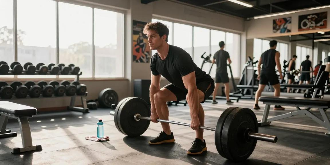 Kraftvolle Szene eines Mannes, der Gewichte hebt und Prime Pharma Steroide für das Krafttraining vorstellt.