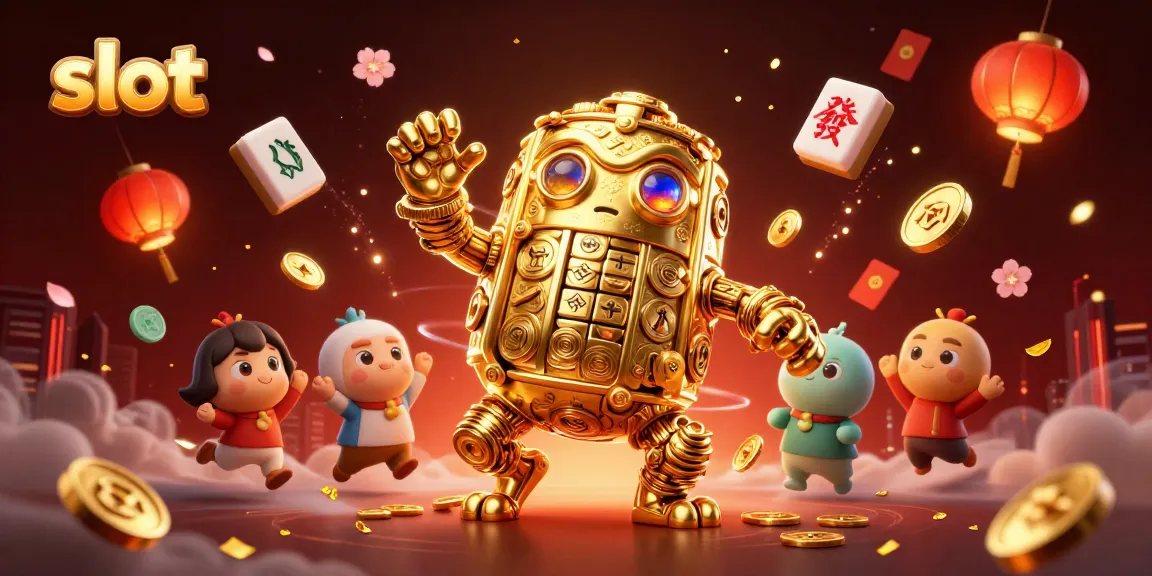 Win big with slots illustrated through a golden golem surrounded by dynamic casino imagery.