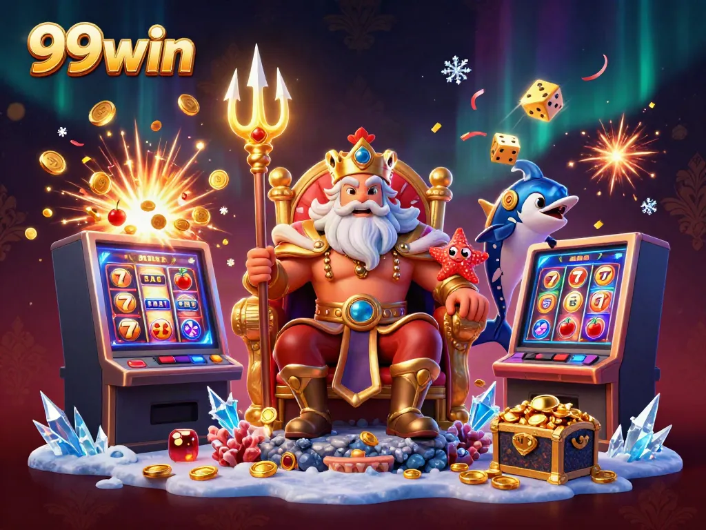Experience the excitement of 99win with stunning slot machines, characters, and casino action in this dynamic scene.