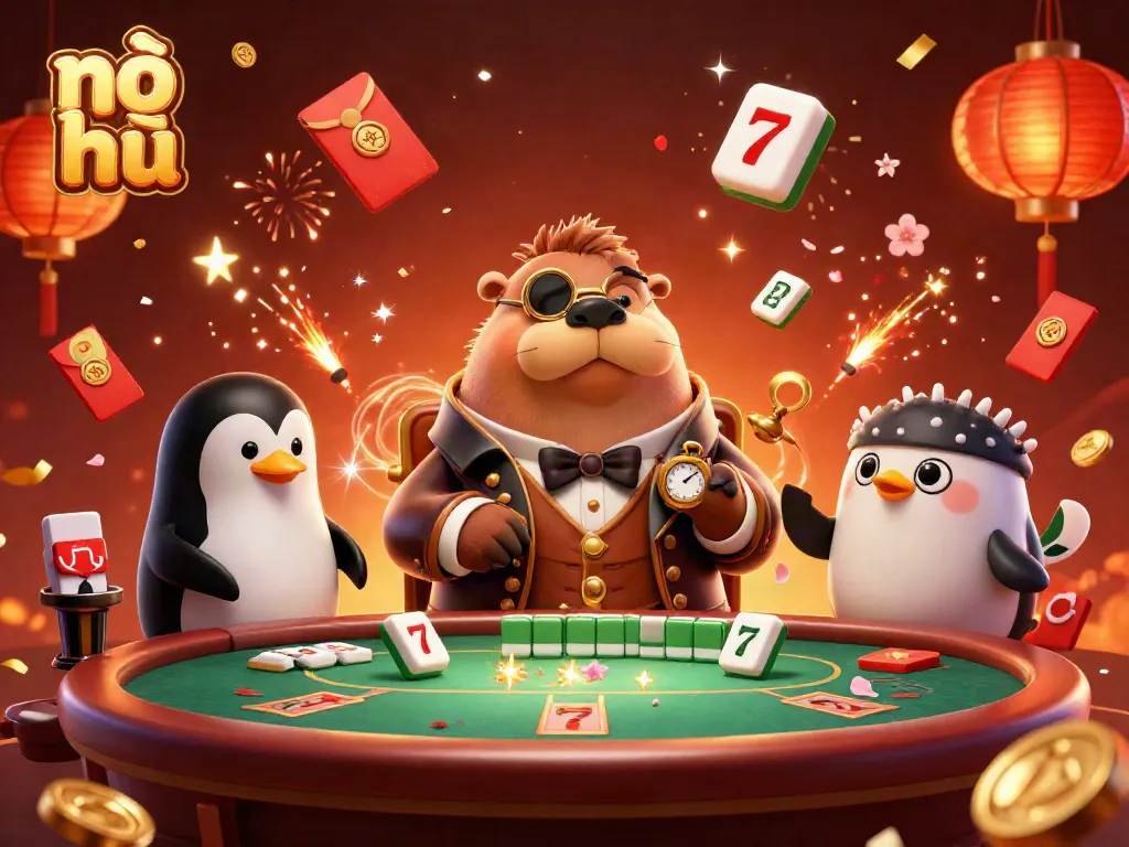 Experience nỗ hũ thrills with the jolly walrus at a vibrant slot game scene.