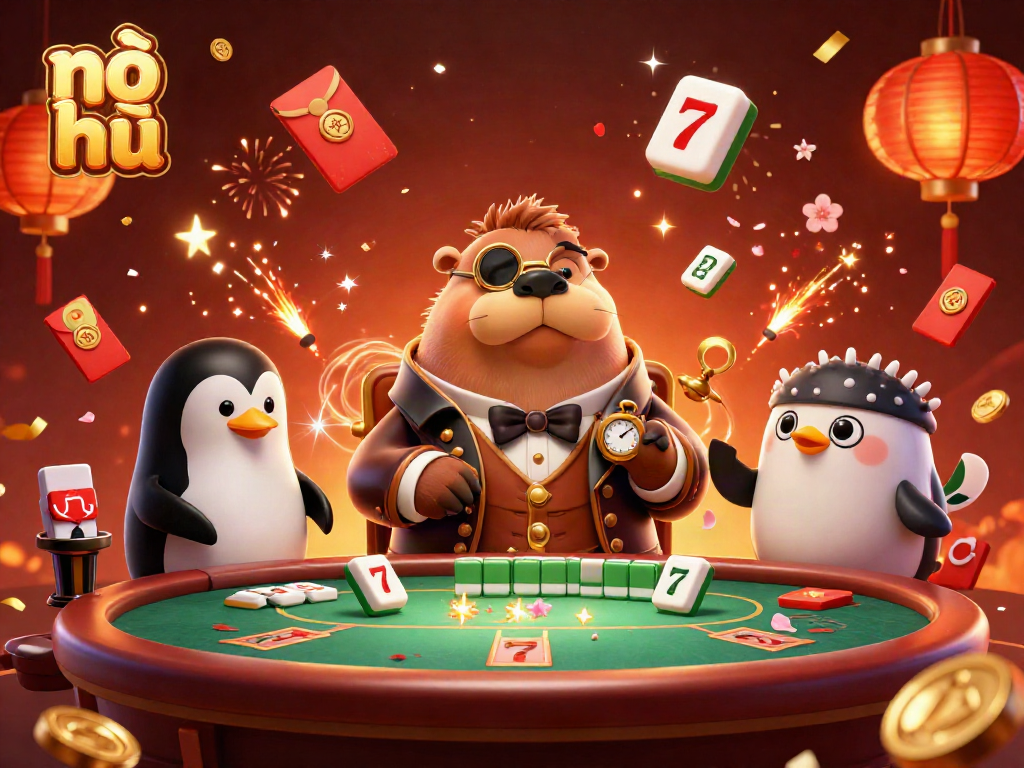 Experience nỗ hũ thrills with the jolly walrus at a vibrant slot game scene.