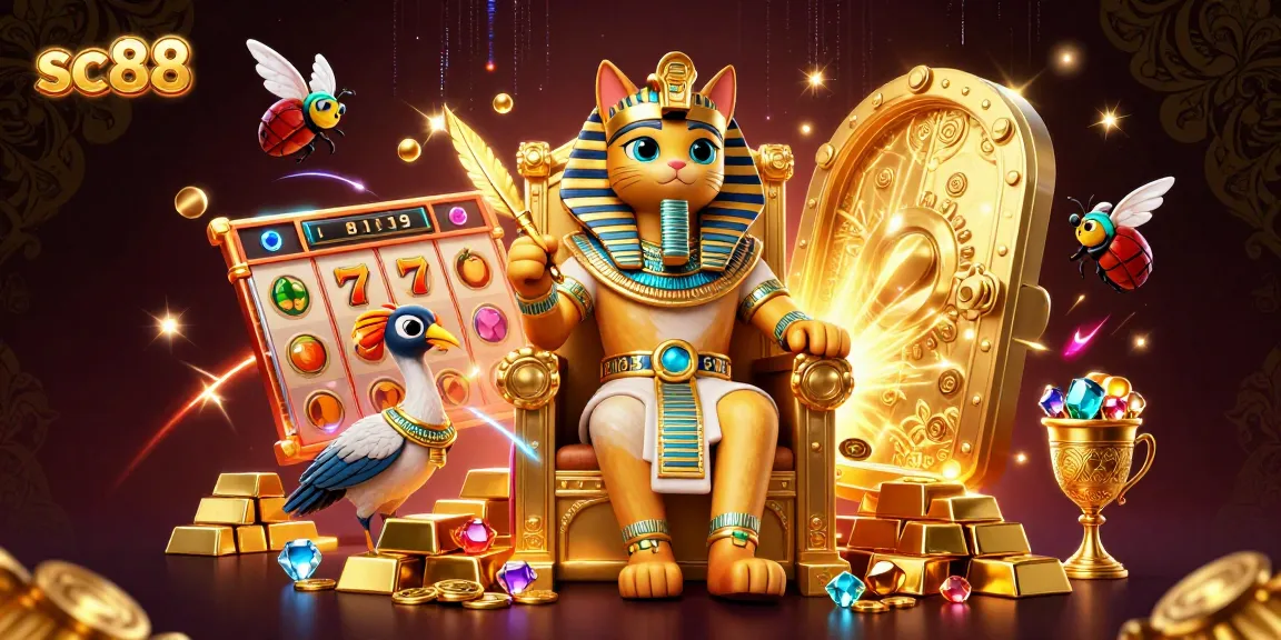 Win big with sc88 in a vibrant casino scene filled with gold, jackpots, and animated characters.