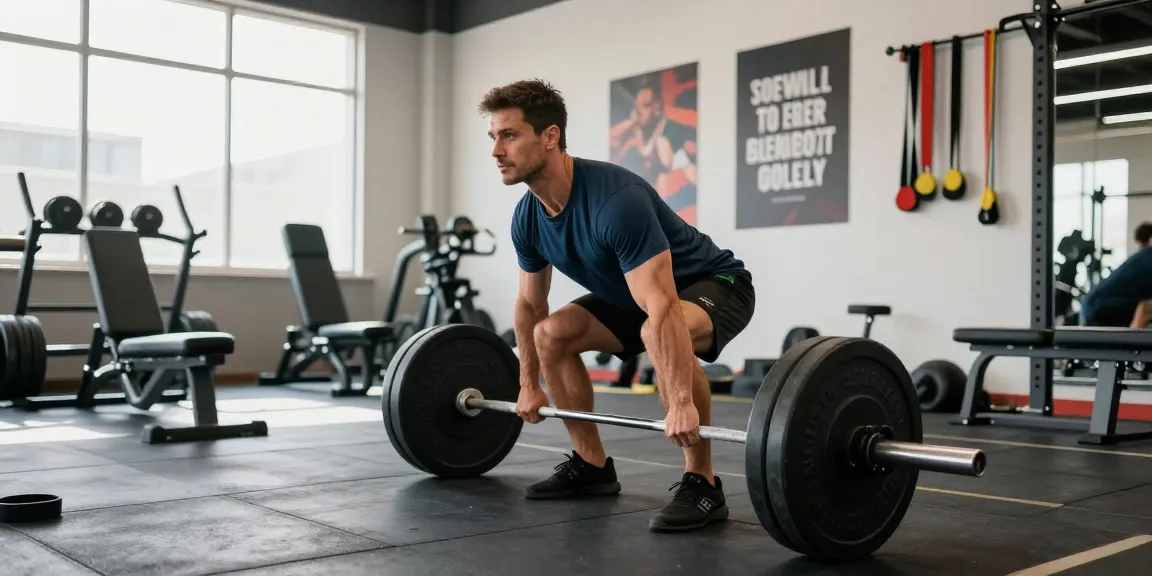 Anabolika Shop Deutschland zeigt einen athletischen Mann, der in einem hellen Fitnessstudio Gewichte hebt und Fitness Training hervorhebt.
