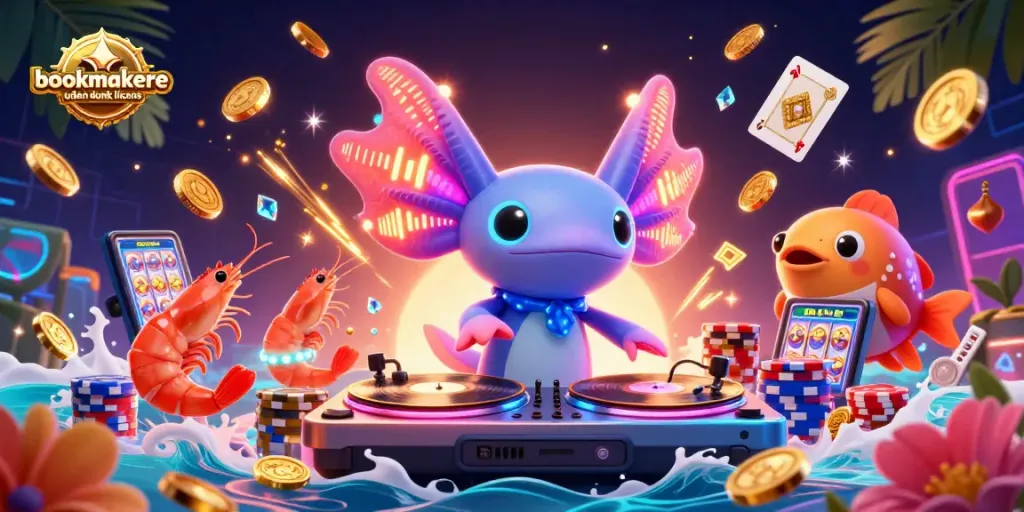 Experience thrilling action with bookmakere uden dansk licens in a vibrant, neon underwater casino scene.