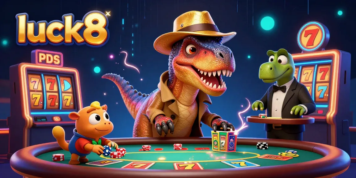 Play exciting slots at luck8 with a sneaky velociraptor card counter and engaging characters.