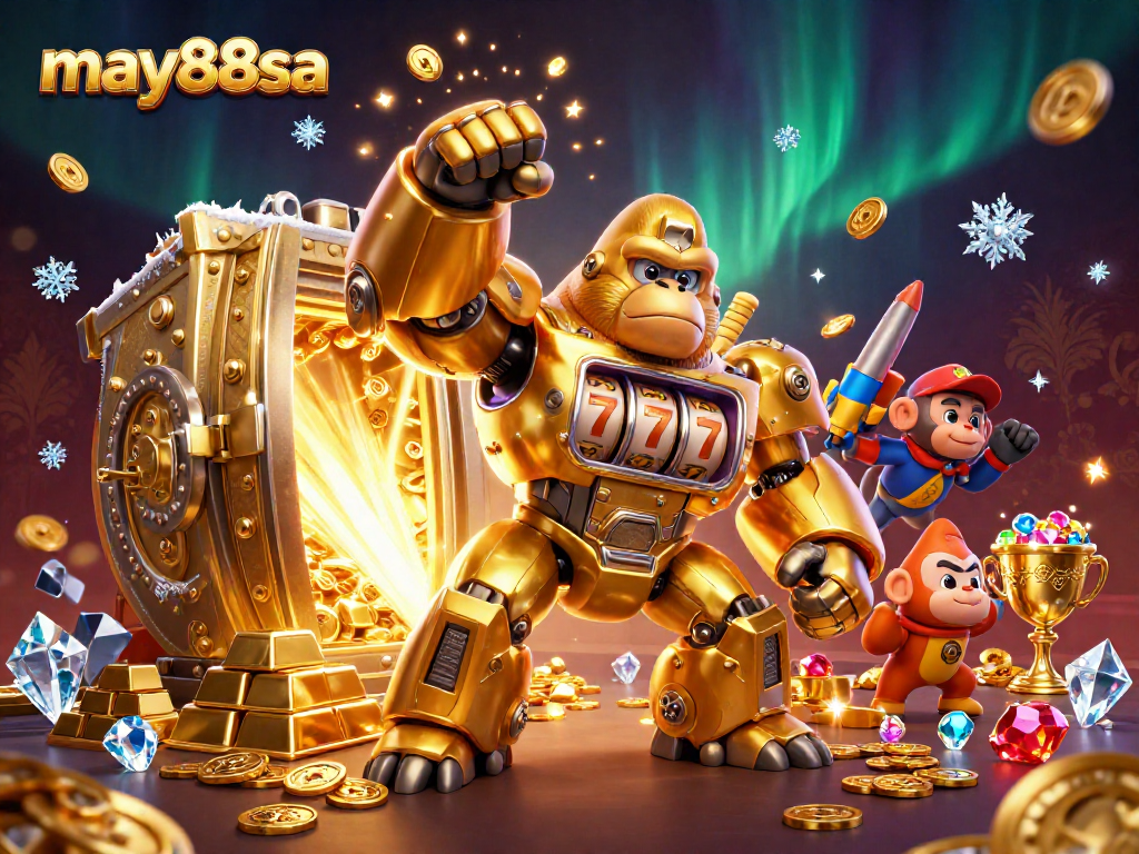 Engage with may88sa through the thrilling 3D casino illustration of an epic mech adventure.
