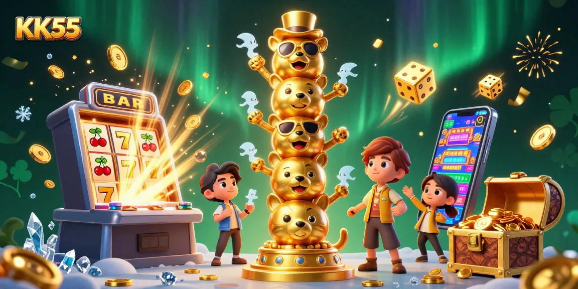 Experience KK55's thrilling jackpot action with vibrant slot machines and playful spirits