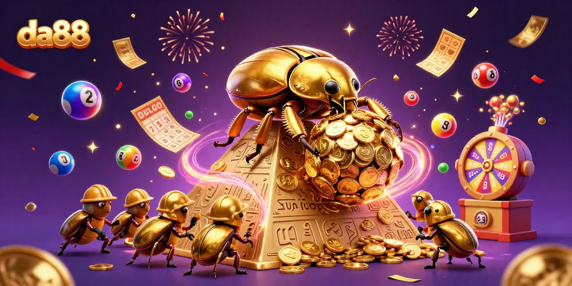 Experience da88's thrilling lottery adventure with golden beetles in a dynamic casino scene
