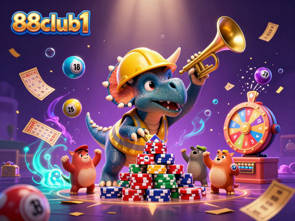 Engaging scene of 88club1 casino excitement with colorful elements and lively characters celebrating wins.