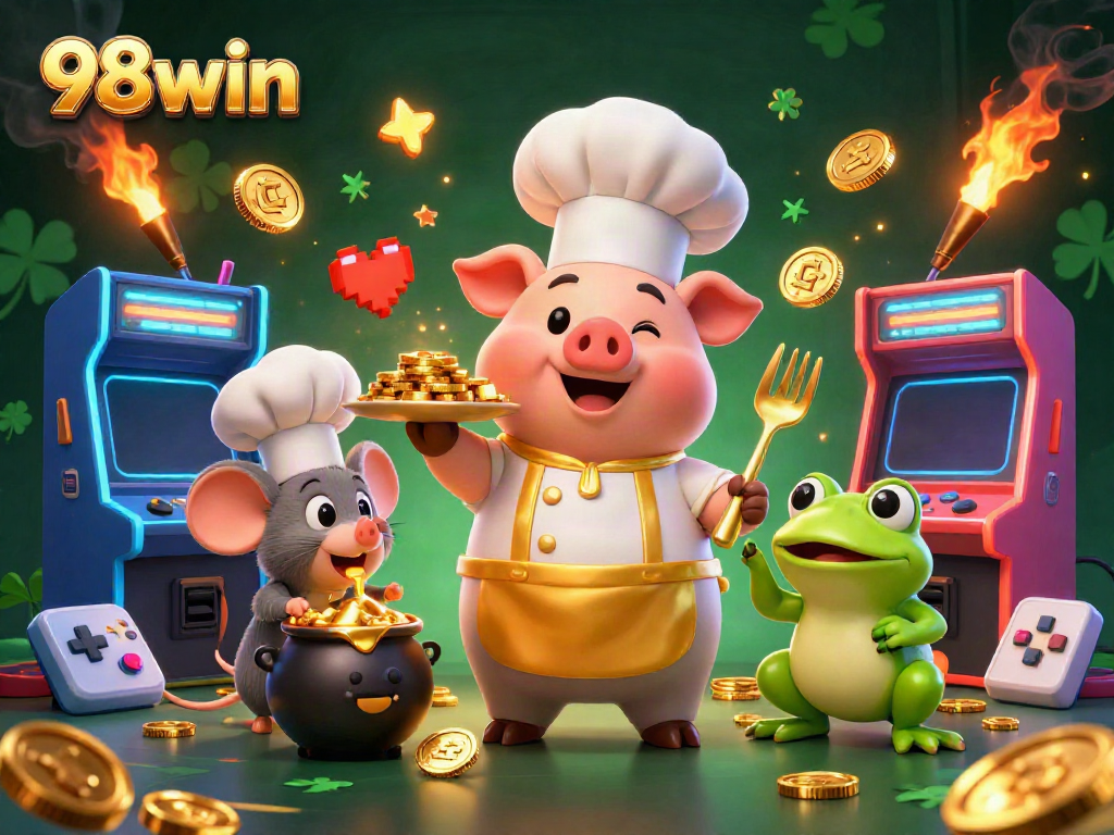 Experience the thrilling world of 98win, featuring vibrant characters and captivating casino elements.