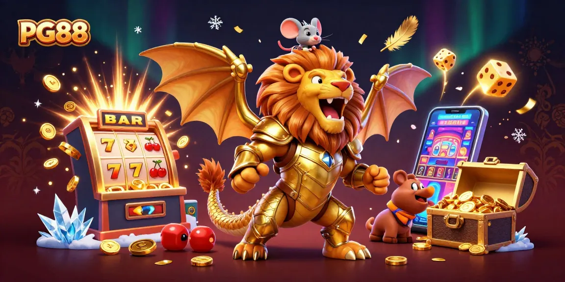 Experience thrilling jackpots with PG88 as a regal chimera roars amidst cascading golden coins.