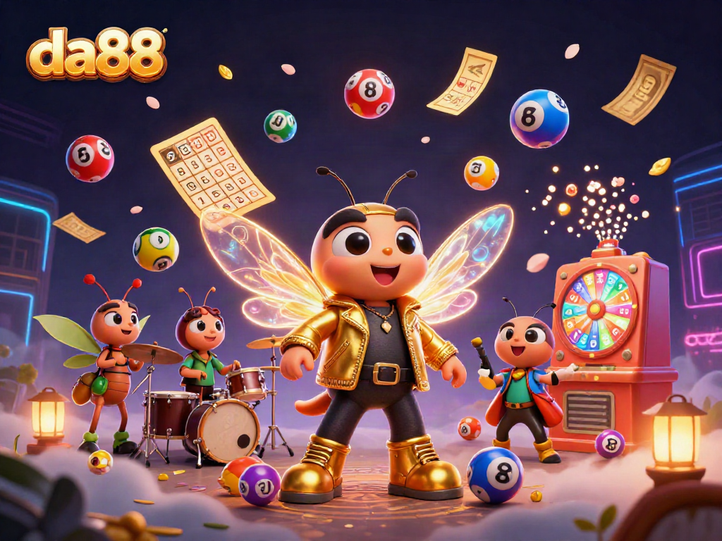 Experience vivid da88 gaming excitement with a dynamic rock star theme and colorful lottery elements.