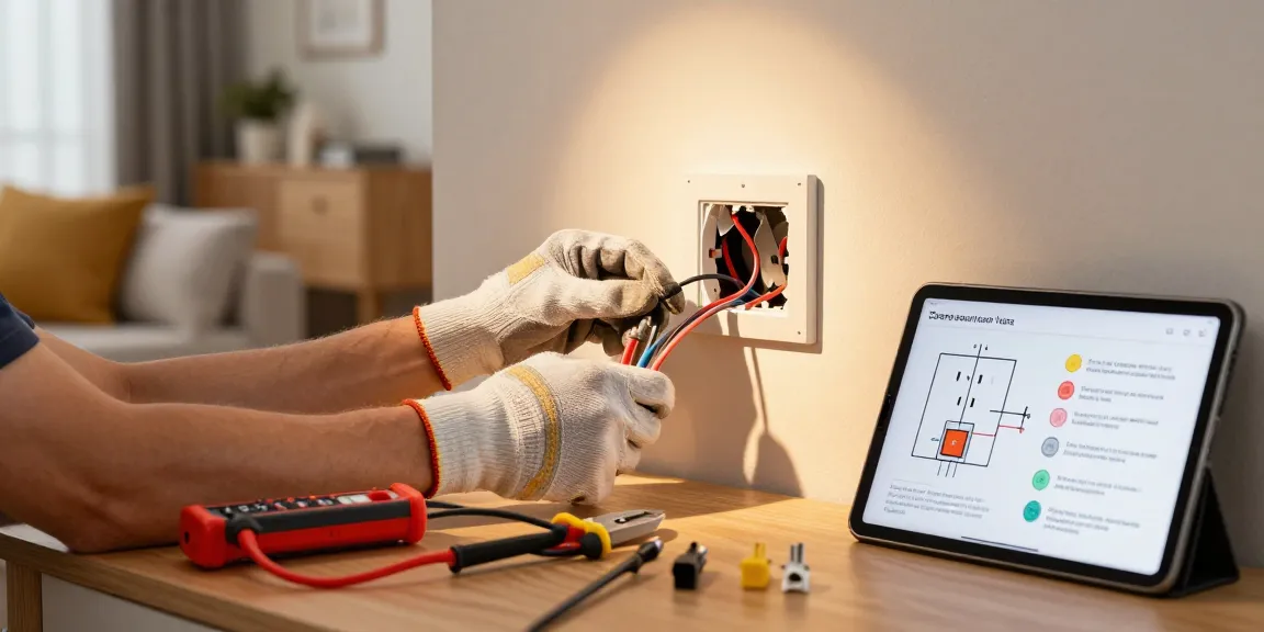 Steckdose anschließen mit einem Elektriker, der die drei Kabel für die sichere Installation verbindet.