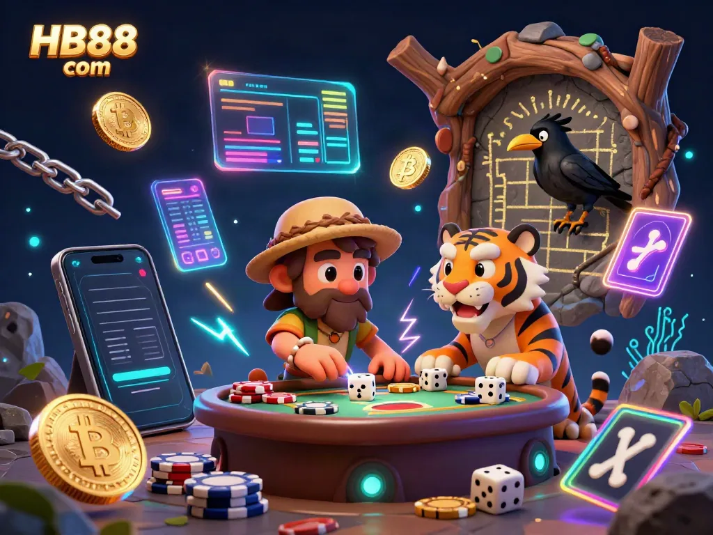 Experience the thrill at HB88 com with a prehistoric casino scene featuring unique characters and elements.