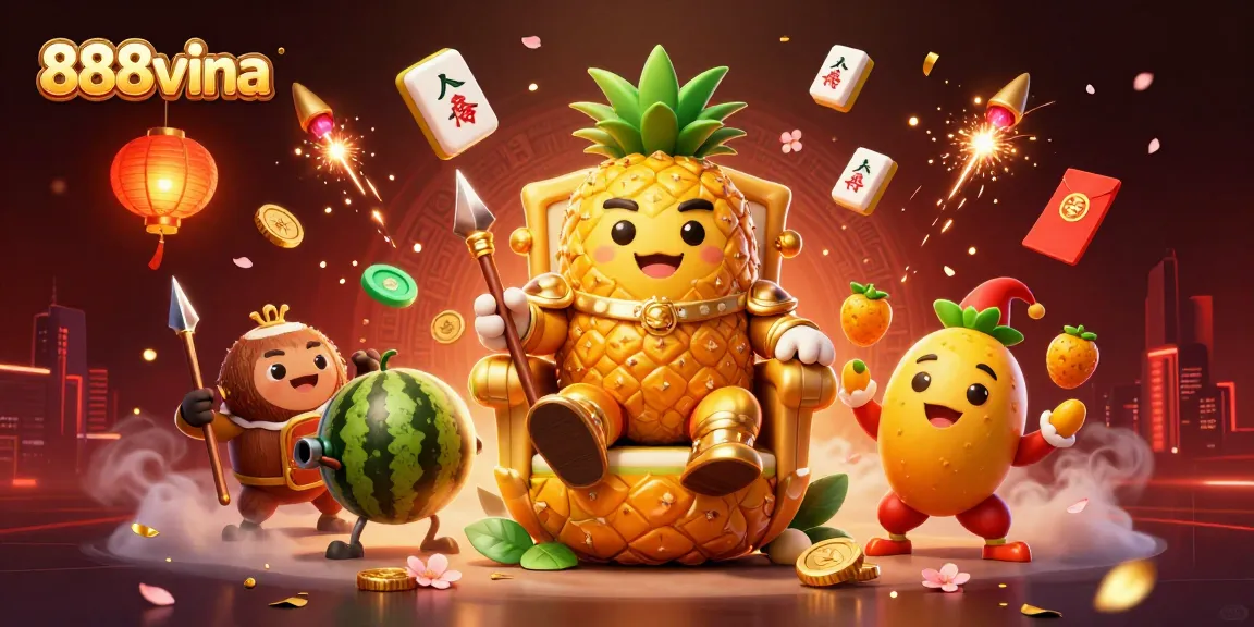 Experience the vibrant casino scene with 888vina as the golden pineapple king reigns over gameplay delights.