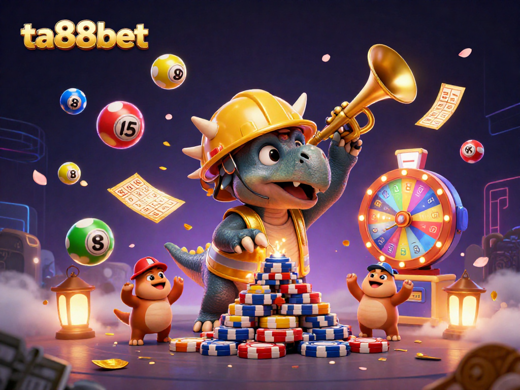 Engage in dynamic lottery fun with ta88bet, featuring colorful bouncing balls and cheerful characters.