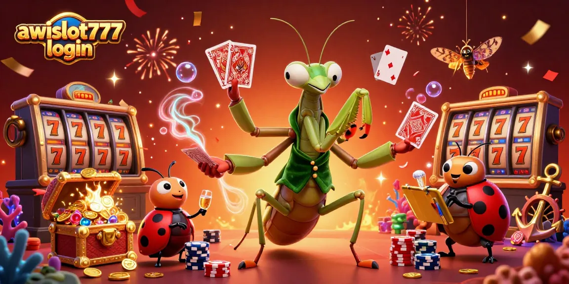 Join the excitement with awslot777 login at the vibrant online casino featuring a whimsical praying mantis card sharp!