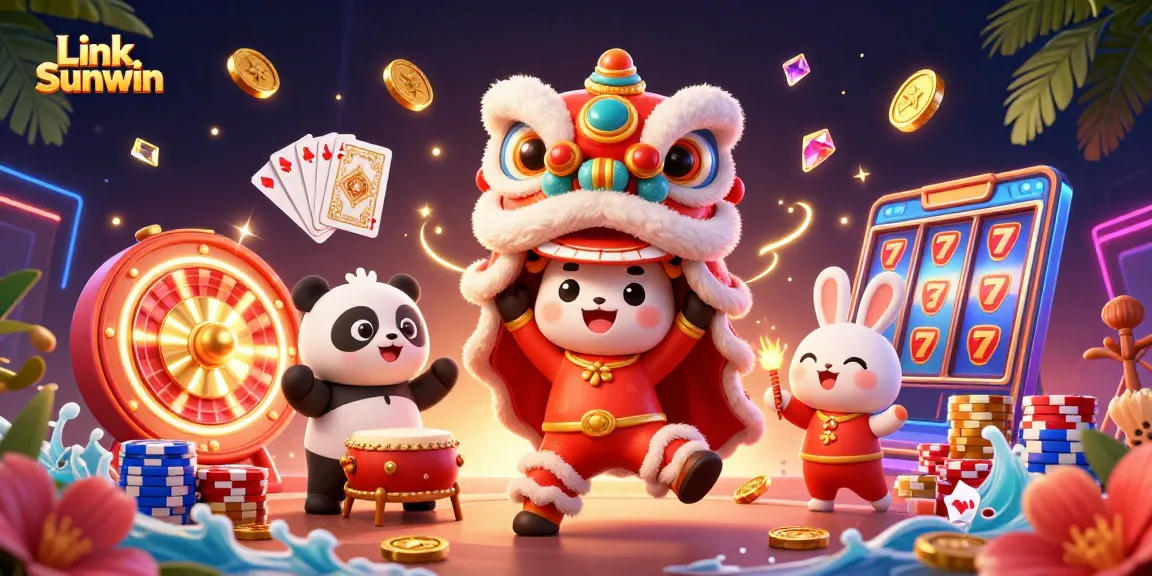 Experience big wins with Link Sunwin, featuring vibrant 3D characters and exciting casino elements.