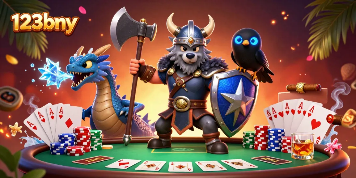 Engage in thrilling gameplay at 123bny with a valorous Viking warrior and dynamic casino elements.