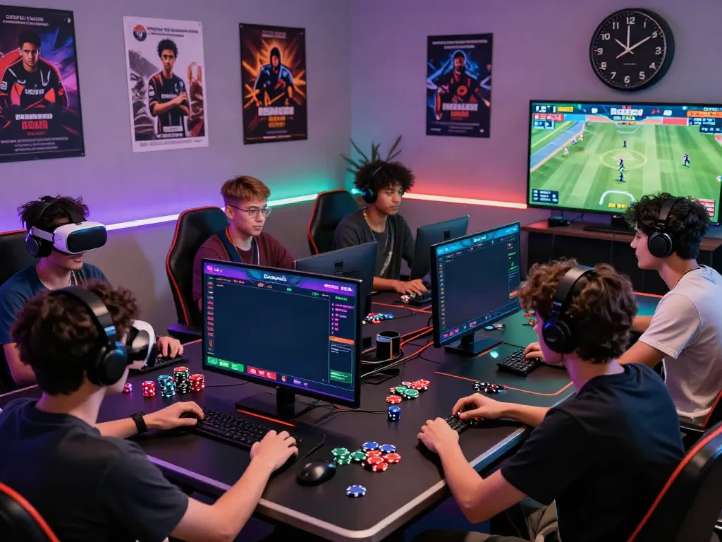Dewacash Asia gaming scene with players engaged in an online betting experience amid vibrant decor.