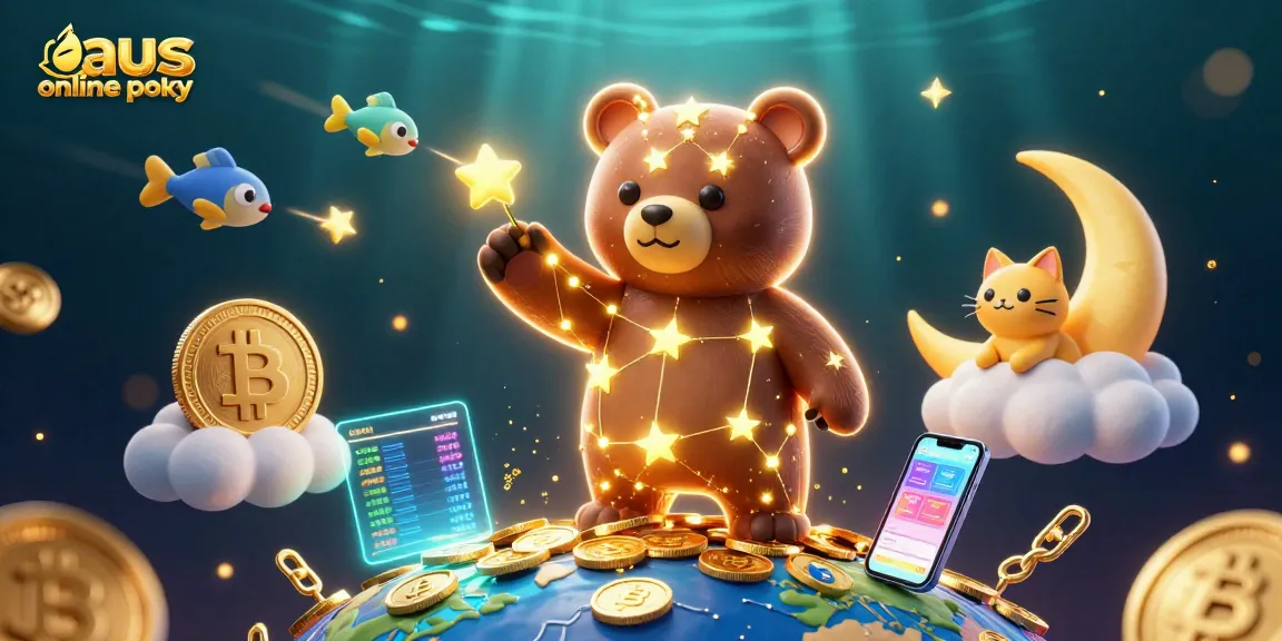 Spin to win with aus online pokies in this vibrant 3D casino illustration showcasing fun characters.