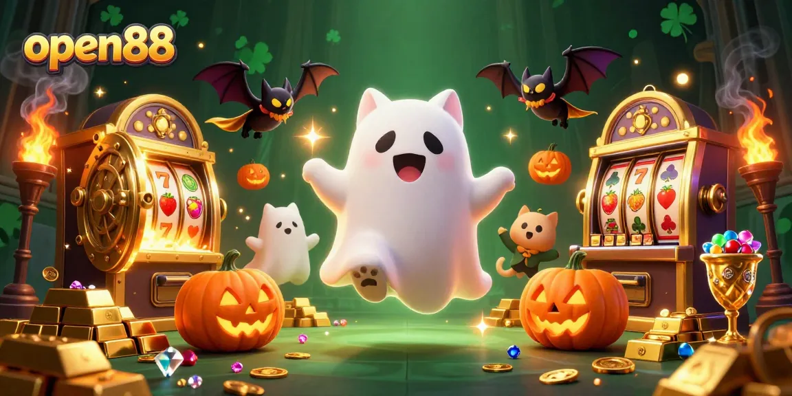 Experience the thrills of open88 with a vibrant ghostly scene in a haunted casino.
