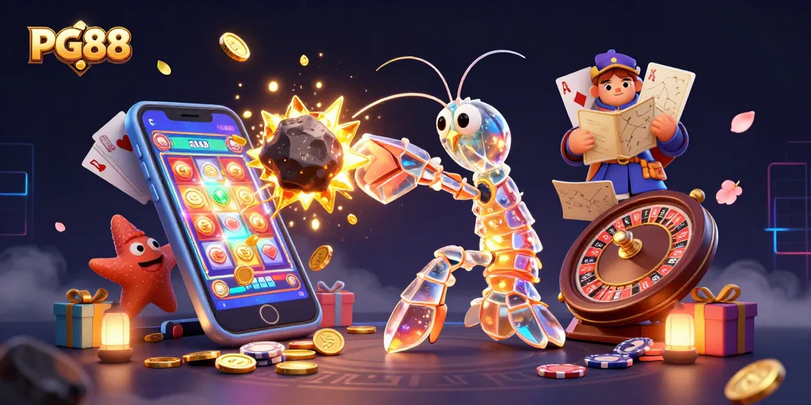 Experience thrilling gameplay with PG88 as a galactic mantis shrimp and starfish navigate a vibrant casino adventure.