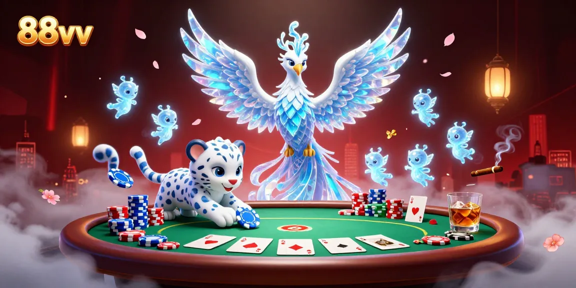 Experience the thrill of poker with 88vv's stunning gaming illustration featuring mystical characters.
