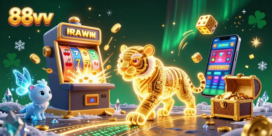 Experience thrilling wins at 88vv with neon-tiger and vibrant casino elements enriching your gaming journey.