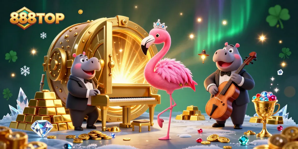 Win big at 888TOP with thrilling games and dazzling rewards in a vibrant 3D casino scene.
