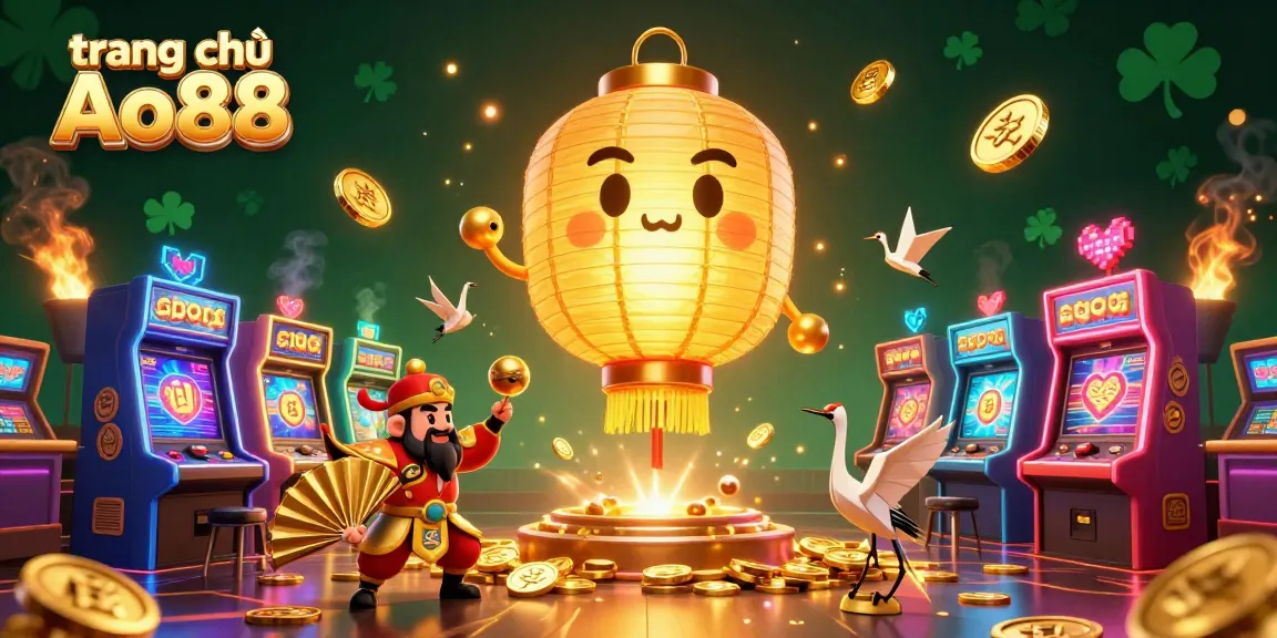 Engage with adventurous gaming at trang chủ Ao88 featuring vibrant elements surrounding a golden lantern spirit.