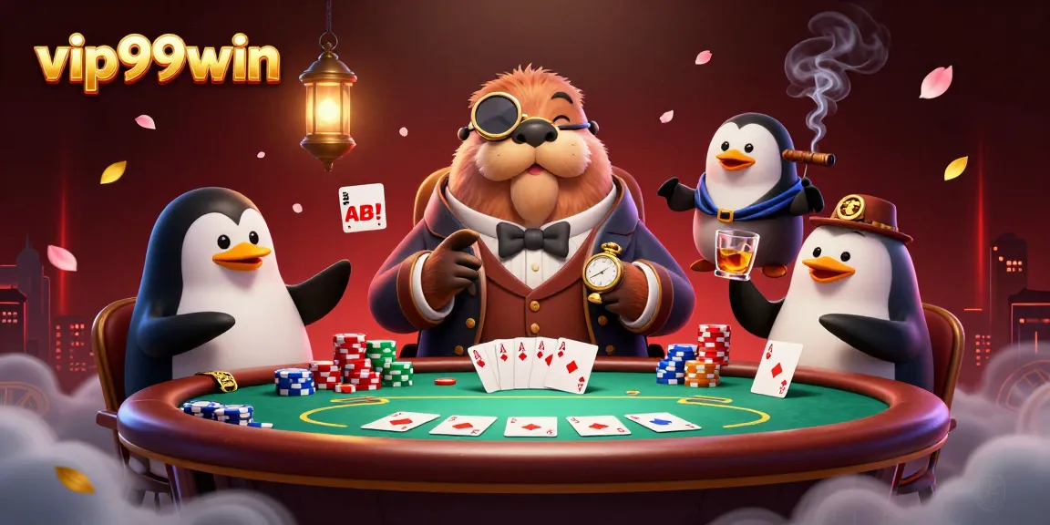 Engage in thrilling poker action at vip99win with a lively walrus and sophisticated characters.