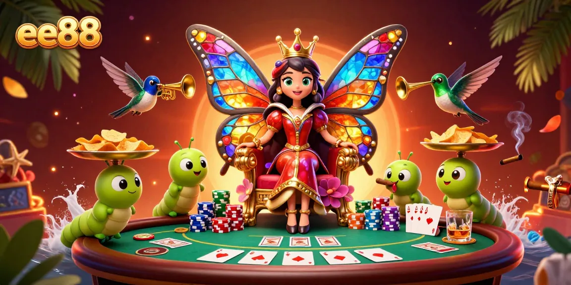 Experience thrilling poker action with the vibrant ee88 butterfly queen and her colorful entourage.