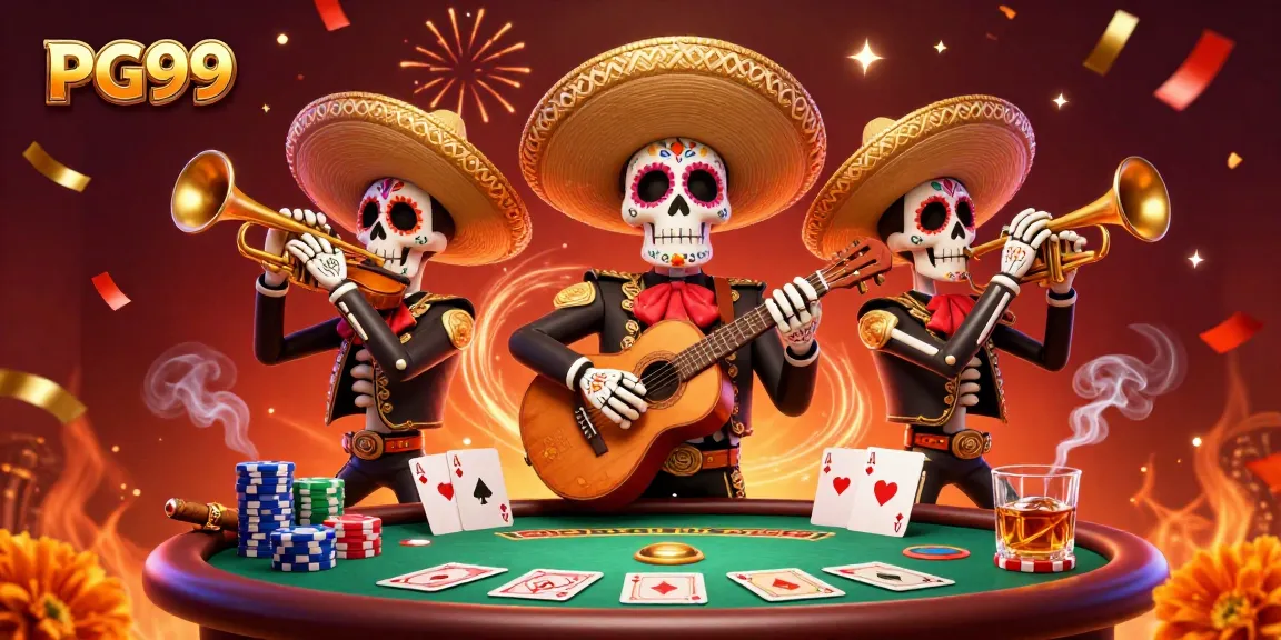Engage with PG99 while celebrating with a vibrant mariachi band at a poker table.